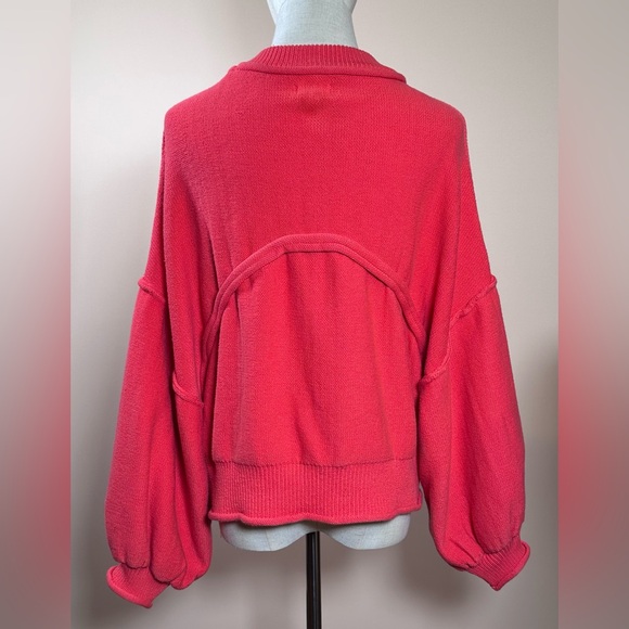 POL Never Let You Go Sweater Coral Pink Dolman Balloon Sleeve Raw Edge - Picture 4 of 8